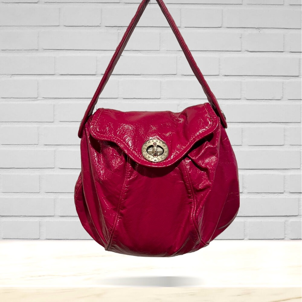 Marc by Marc Jacobs Hobo Hand Bag Purse Patent Leather Fuchsia Pink